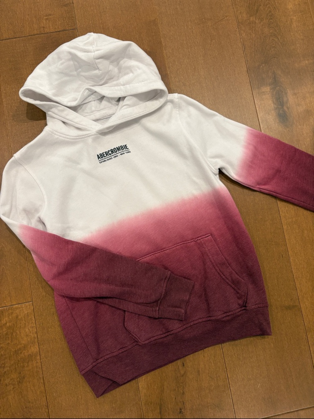 Abercrombie & Fitch White and Burgundy Ombre Pullover Hoodie